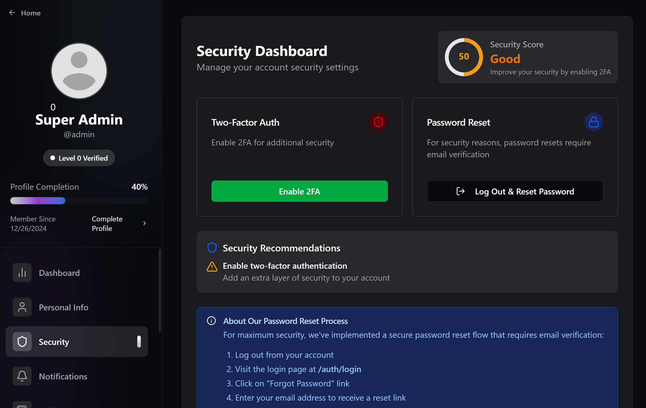 Security Settings